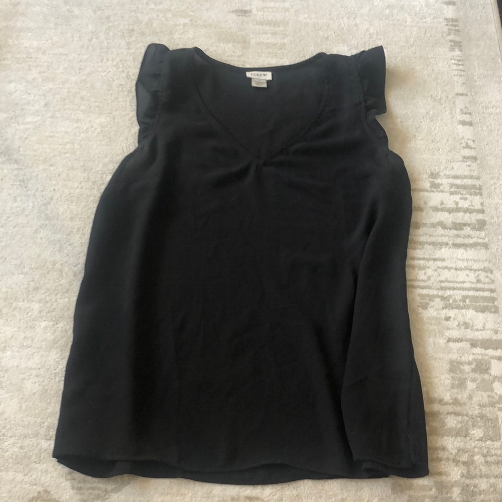 J Crew Black Ruffle Sleeve Shell Tank